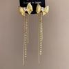 "925 Silver Long Tassel Zircon Bow Earrings for Women - Light Luxury & Versatile Design"