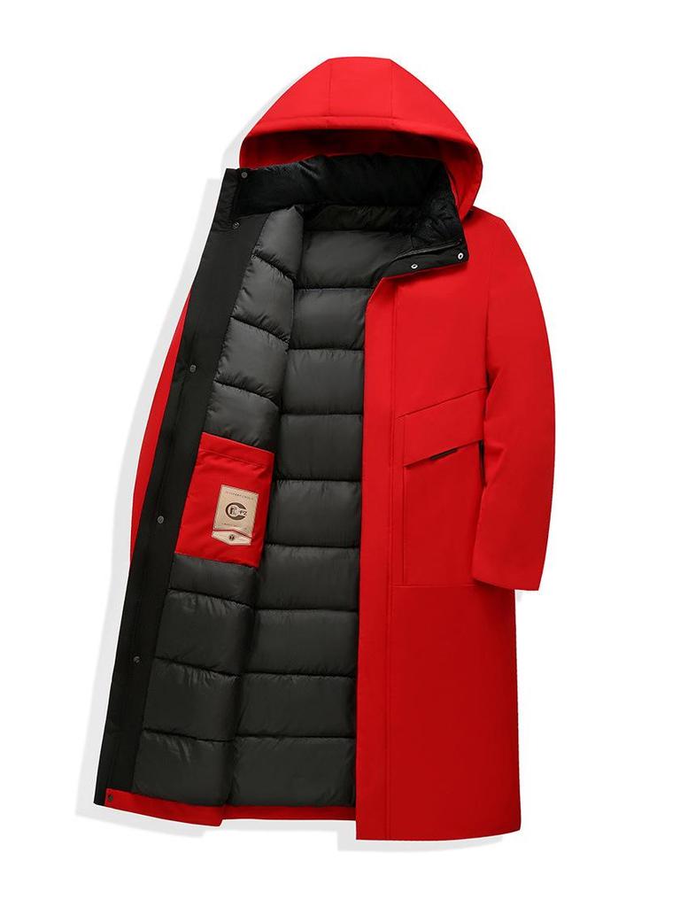 Winter Warm Long Down Coat for Men, Plus Size Knee-Length Outerwear for Middle-Aged and Older