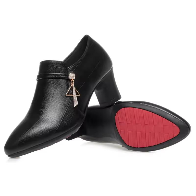 Elegant Deep Mouth Soft Leather Shoes Women Pumps Platform Spring Comfortable Soft Sole Non-slip Block Heels Shoes