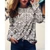 Round Neck 3D Floral Printed Top Casual Long Sleeved Women's T-shirts - Soft Medium Stretch Polyester Fabric Spring and Autumn Relaxed Fit Clothing