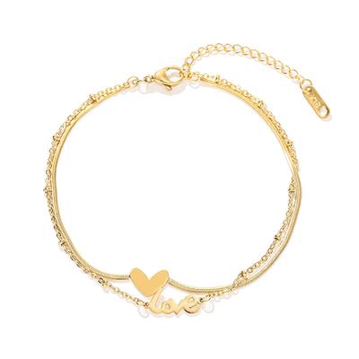 Titanium Steel Gold Color Double Layer Chain Heart Anklet Bracelet On Leg Foot Jewelry For Women Jewelry Accessories Charm Ankle