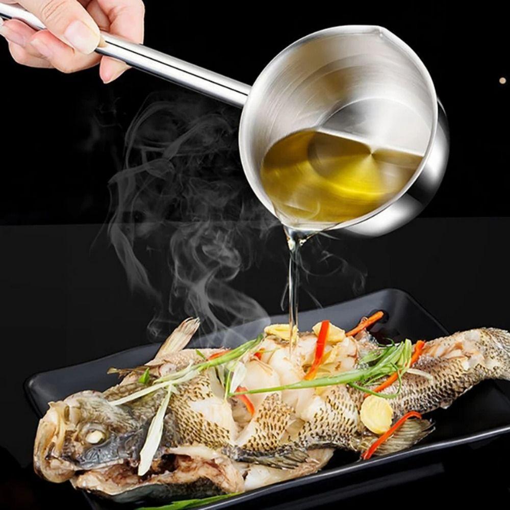 Stainless Steel Oil Splashing Small Pot Thickened Oil Pouring Spoon Mini Cooking Pot  Cooking Tools
