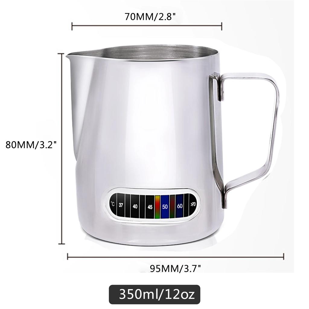 350/600ML Stainless Steel Milk Frothing Pitcher Temperature Display Milk Frother Pitcher Jug Cup for Latte Art Barista Kitchen