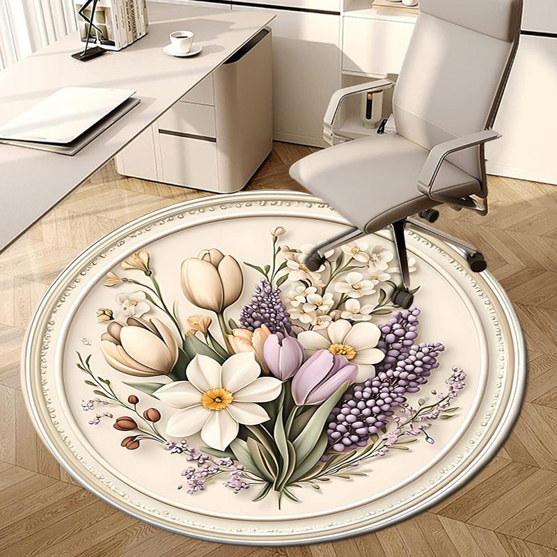 1PC Floral Bouquet Non-Slip Floor Round carpet, Office, family, bedroom, Large Area Rug Indoor Rugs,  Durable Polyester-Z0427