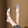 Elegant Pointed Toe Ankle Strap Women's Sandals High Heels PU Leather Black Silver Shoes for Women Tacones De Mujer