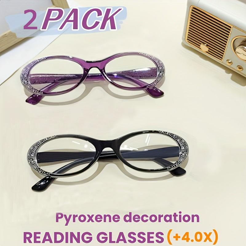 

2Pc Elegant Women Crystal Reading Glasses Oval Black&Purple Farsightedness Eyeglasses Blocking Blue Light Ultraligt +1.0...+4.0 +1.5