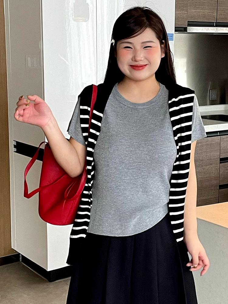 Plus Size Women's Round Neck Casual Short Sleeve Knit Top - 2026 Spring Style