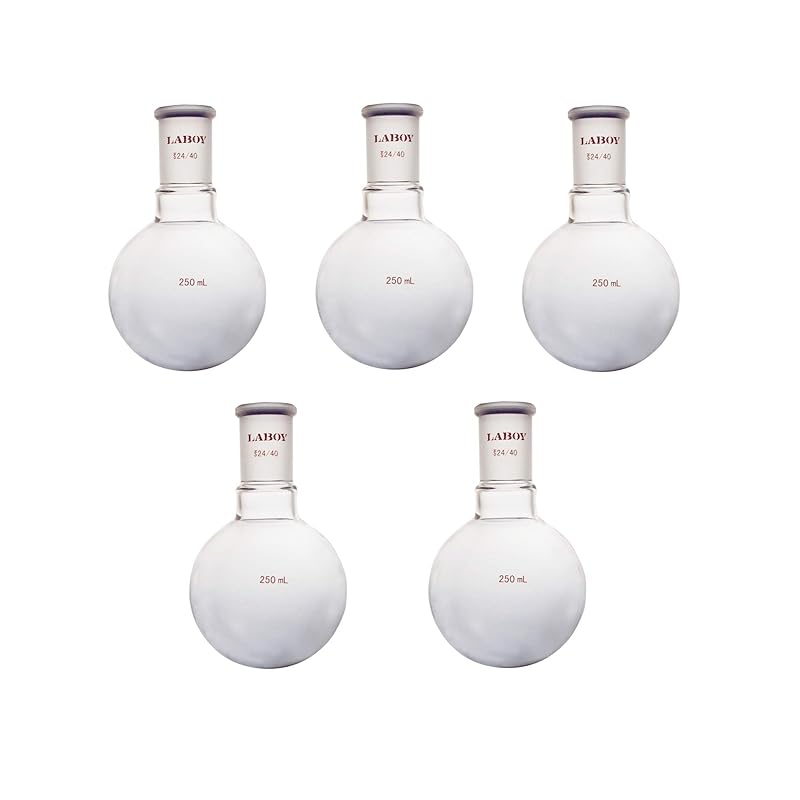 Laboy Glass 250mL Round Bottom Boiling Flask, Single Neck Heavy Wall Borosilicate with 24/40 Joint – Heating, Reaction & Receiving Flask for
