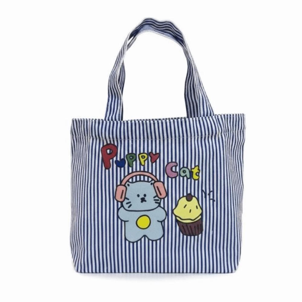 Cute Canvas Cat Paintings Handbags Large Capacity Casual Cartoon Canvas Bag Lightweight Lunch Bag Outing