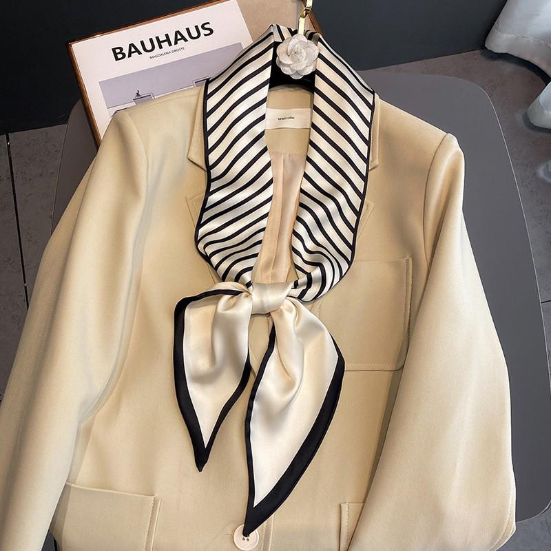 Korean Polka Dot Skinny Scarf: Imitation Silk Spring/Summer Neck Scarf & Headband Tie for Women