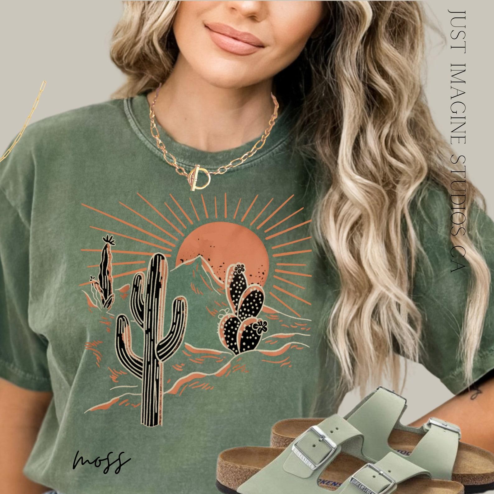 Comfort Colors Desert Sunrise Shirt: Boho Cactus Graphic Tee S