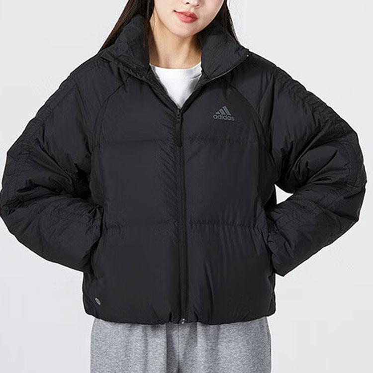 Adidas Logo Print Short Pure Color Stand Collar Down Jacket Women Outerwear Black HN2133