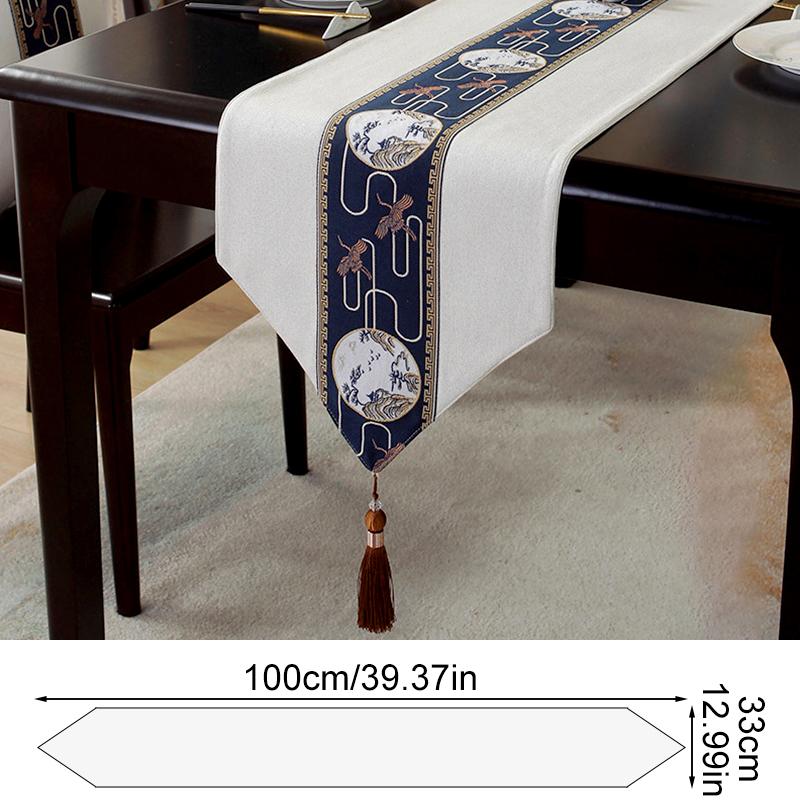 1Pc Table Runner Long Tassels Traditional Chinese Style Wide Tea Room Table Flags Tablecloth