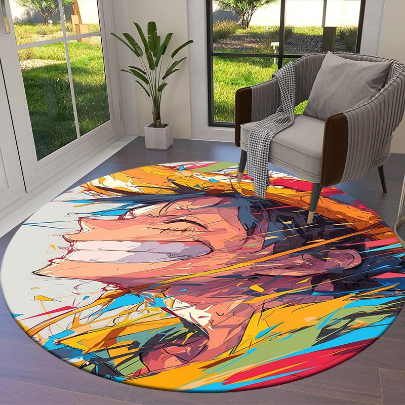 One Piece Monkey D Luffy Round Area Rug Carpet Rug For Living Room Bedroom Sofa Playroom Decor Nonslip Floor Mat