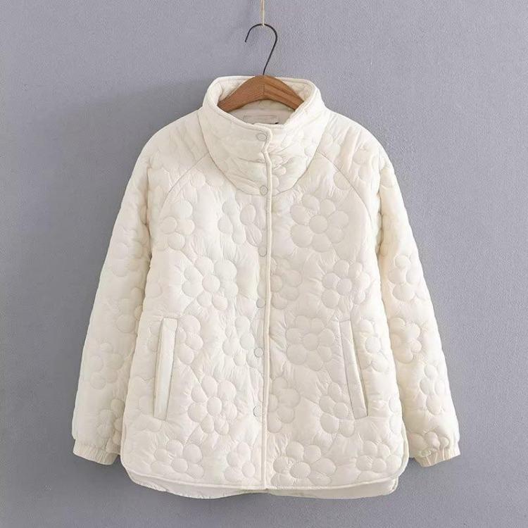 Floral Quilting Cotton Buttons Jacket Collar Placket Stand Up Size Winter Women