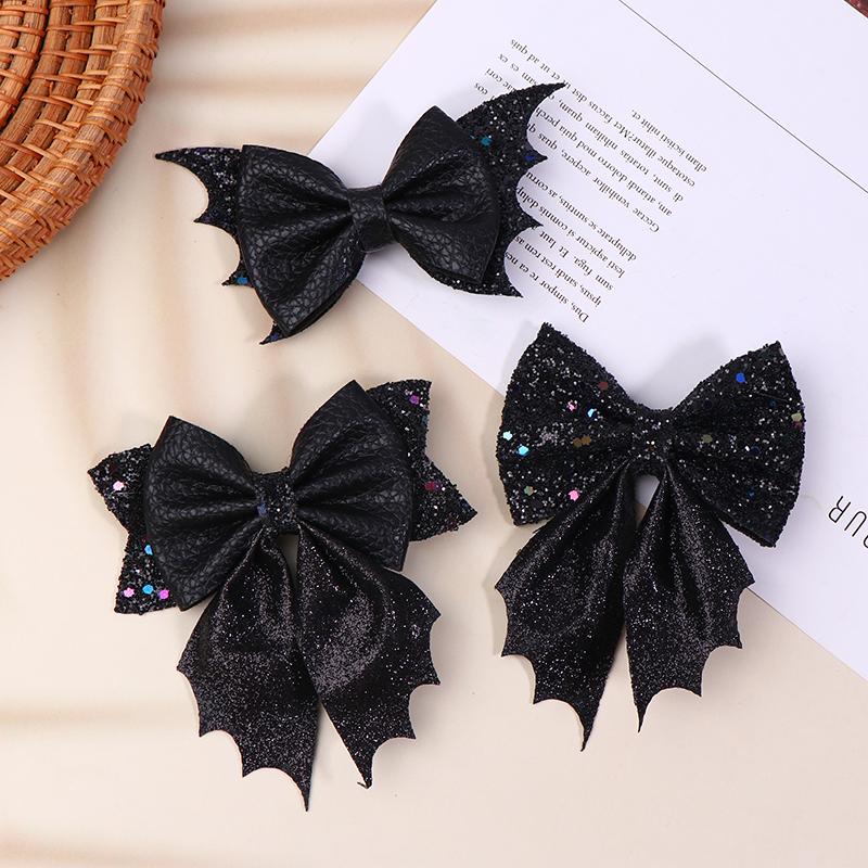 Classical Halloween Festival Girl'S Chunky Leather Bat Hair Bow Clip Wholesale Diy Hair Accessories Headwear Barrette