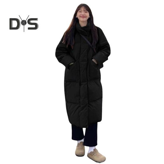 

Зимнее пуховое пальто Утолщенный воротник-стойка Защита шеи Длина до колена Карманы Застежка-молния Ветрозащита Сохранение тепла Повседневная верхняя одежда для холодной погоды L чёрный