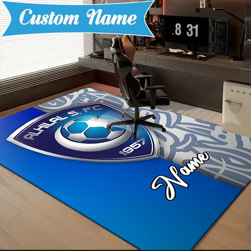 Custom Name Al FC Crest Rug for Living Room, Game Rooms, Office, Bedroom, Floor Mat Playful Design, fan gifts Christmas decor