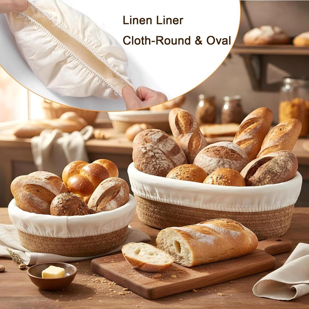 6-Piece Mini Banneton Basket Set with Bread Proofing Cover - Banneton Covers & Basket Liner for Sourdough Bread Baking Supplies - Includes 3 Oval & 3