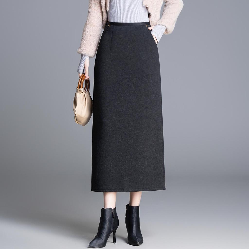 Women's High-Waisted Tweed Midi Skirt - Winter 2025 Slim Fit with Back Slit
