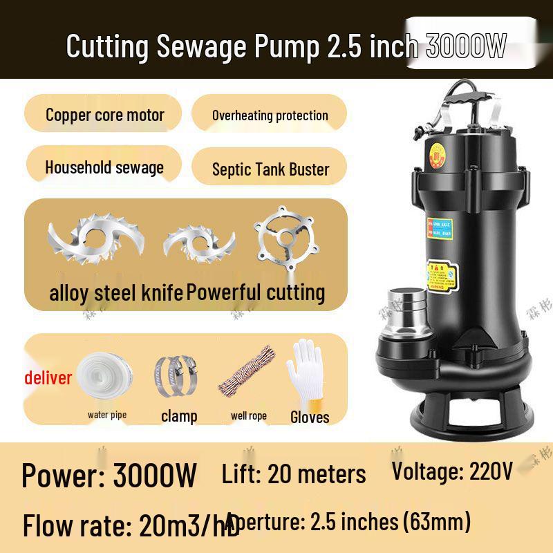 High-Power Submersible Sewage Cutting Pump for Feces, Biogas, and Septic Tanks