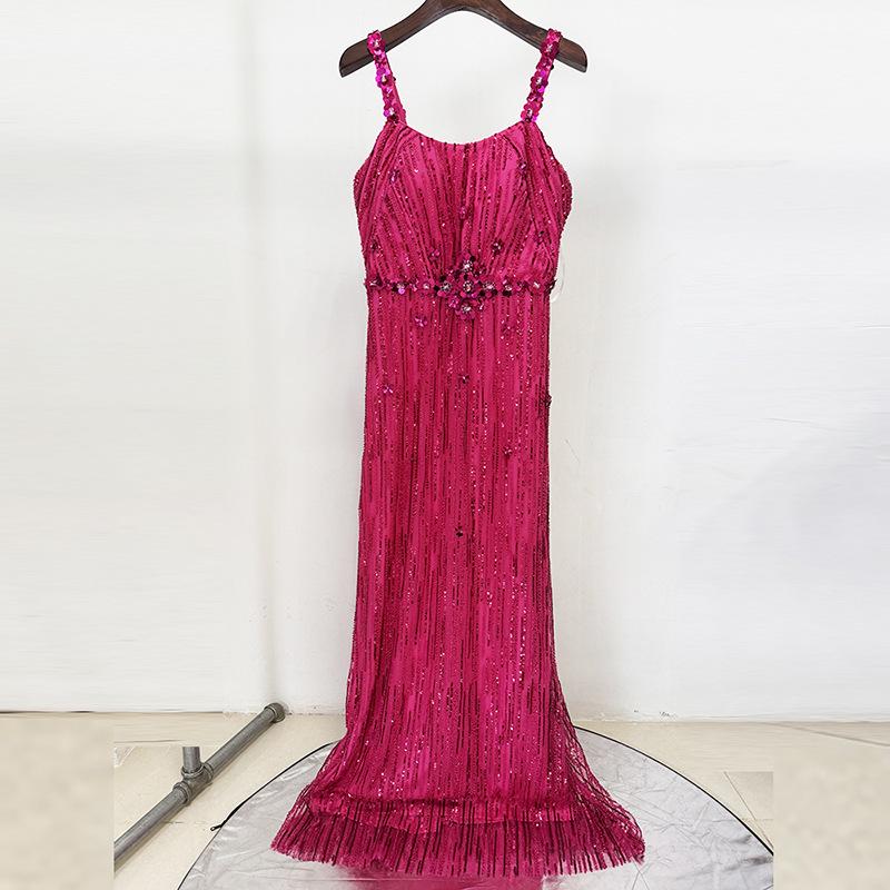 2025 Luxurious Beaded Evening Gown: European American Style, Sequined Mesh Long Dress XXL