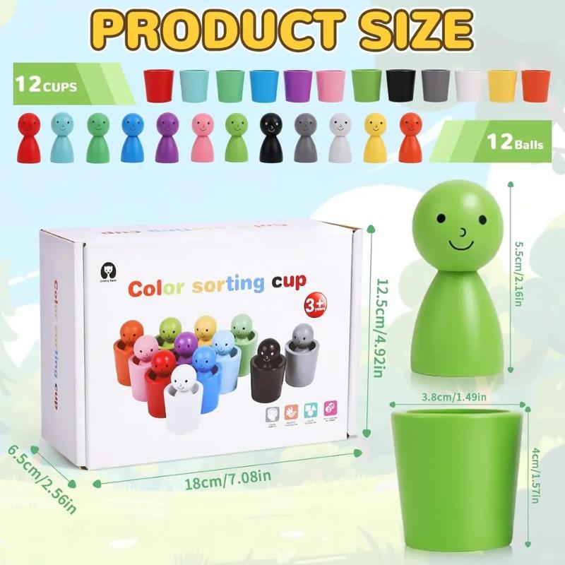 Montessori Color Sorting Cup Toys Wooden Color Matching Toy Early Learning Sensory Game for Children Toddler Development Gift