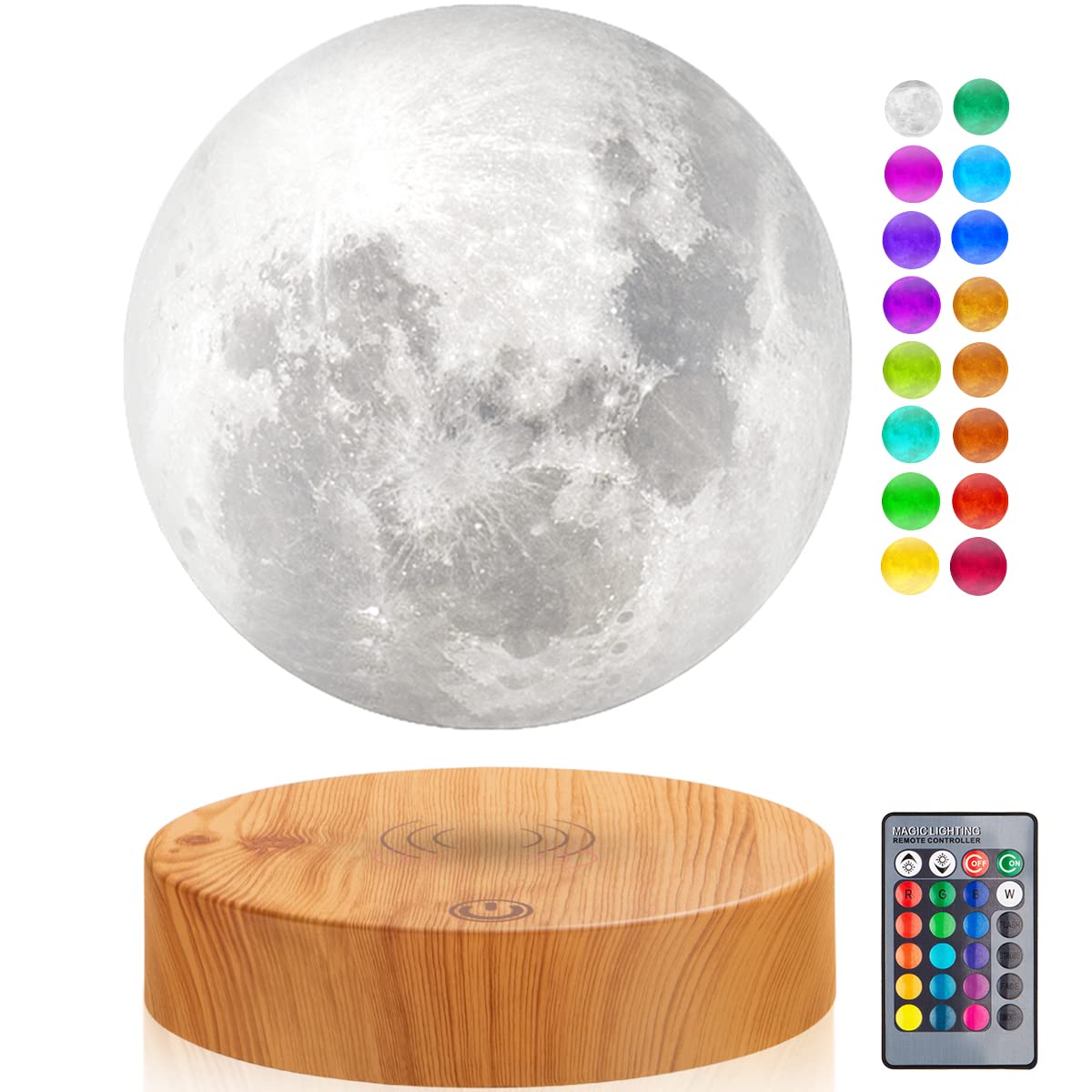 

Magnetic Levitation Moon Lamp 16 Color Modes Floating 3D Printing LED Moon Lamp LED Magnetic Levitation and Rotating Luna Night Light Home Office