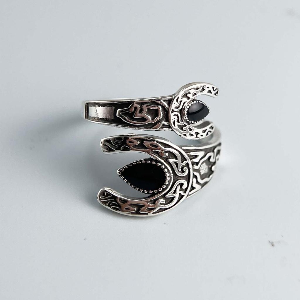 925 Sterling Zilveren Ringen voor Vrouwen Koppel Minimalistisch Handgemaakt Retro Zwarte Steen Ring Fijne Sieraden Cadeau Voorkom Allergie