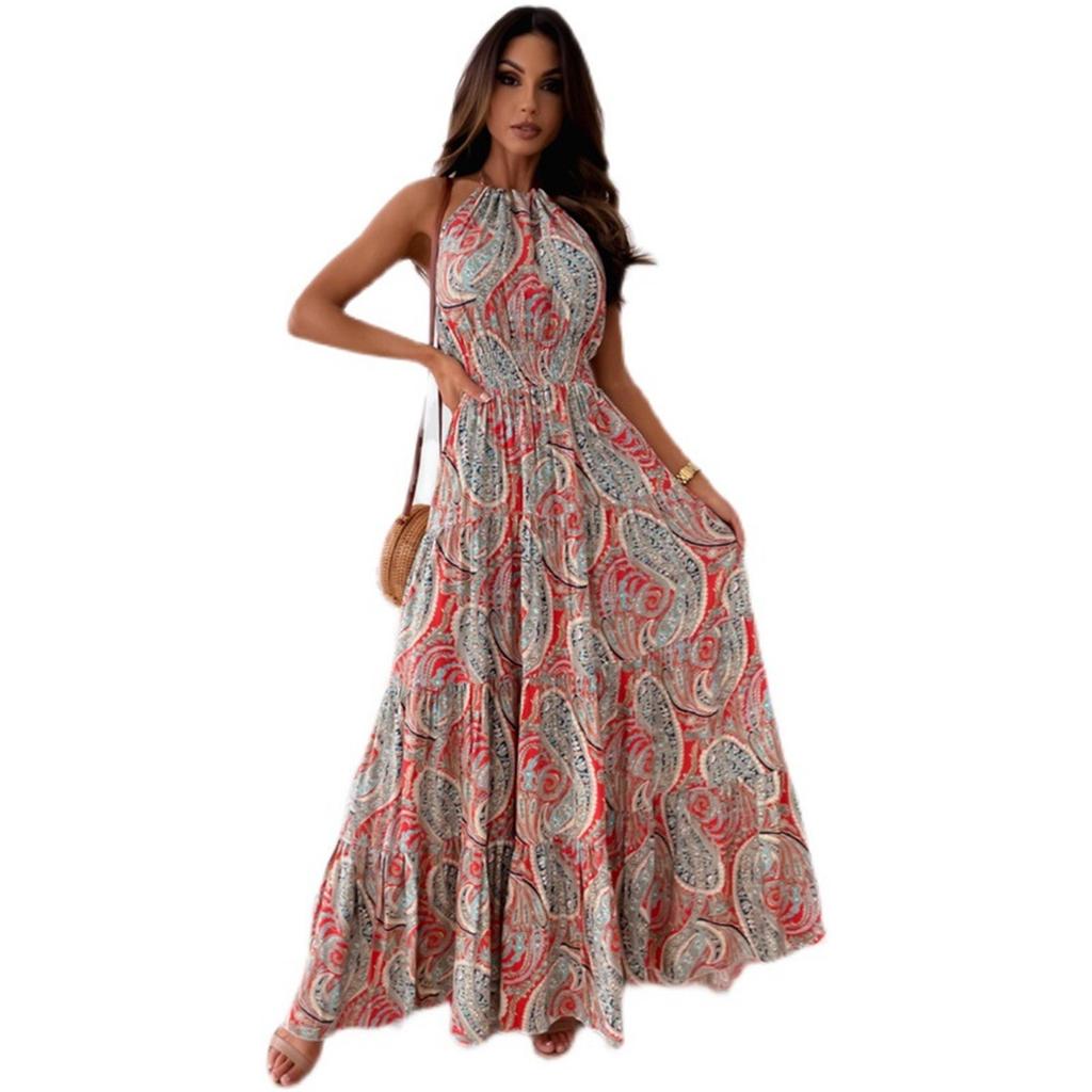Tooxika Summer New Floral Backless Printed Dress Sleeveless Bohemian Long Dresses For Women