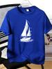 Sailing Yacht Silhouette Print Unisexs Red Tee Soft Cotton Nautical Ocean Theme Casual Daily Summer Male Crew Neck Short Sleeve Top