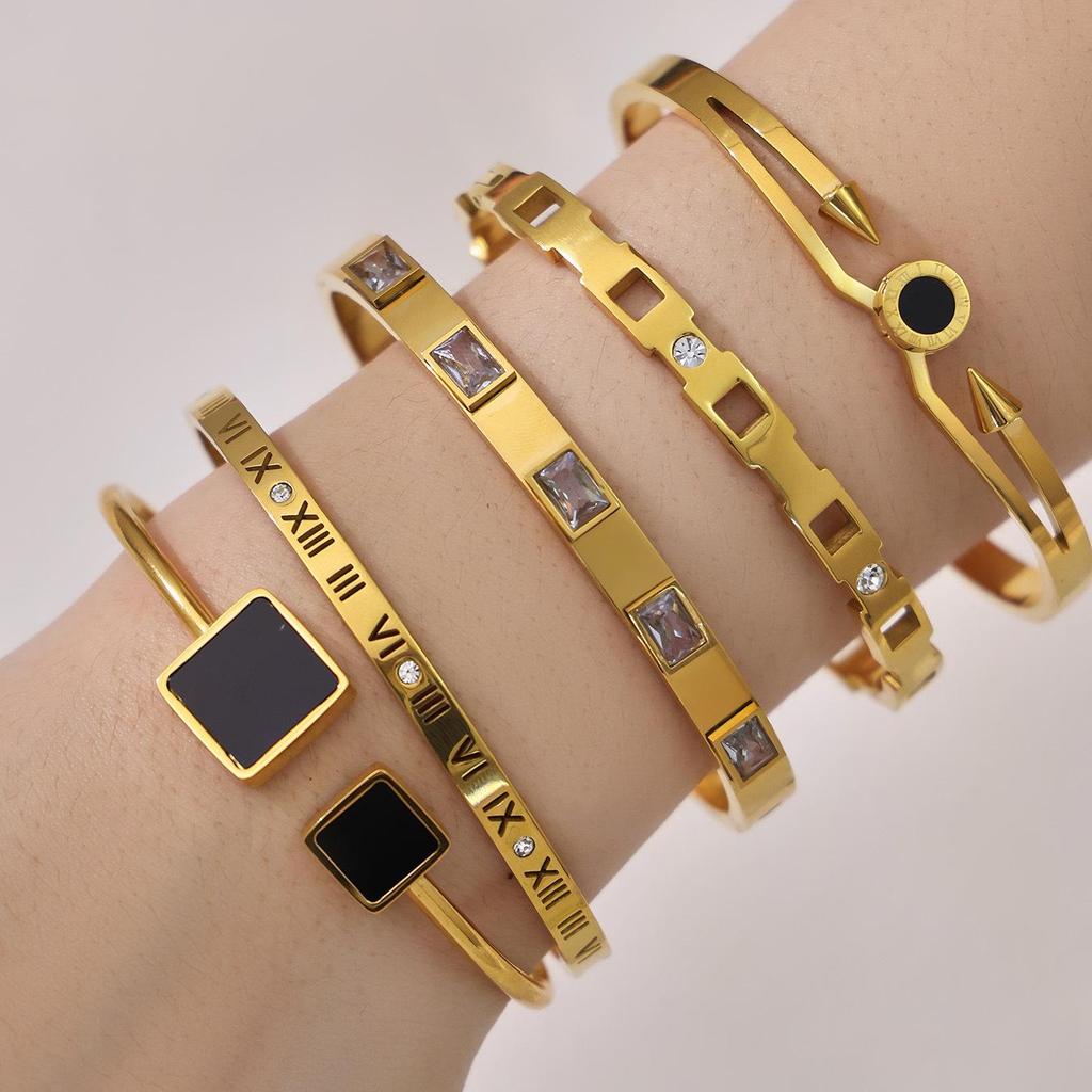 18K Gold-Plated Geometric Zirconia Stainless Steel Bracelet - Versatile, Elegant, Light Luxury Design