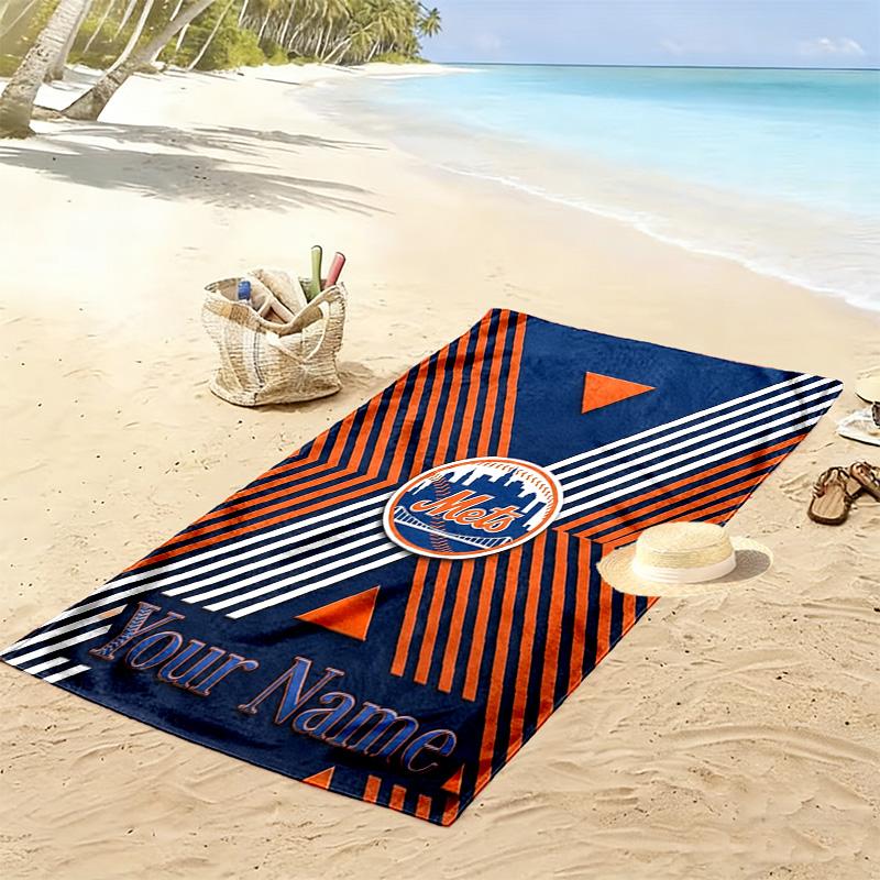 Name Custom New York Mets Print Beach Towel, Large Soft Quick Dry Towel for Beach Camping Swimming