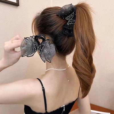 Korean Rhinestone Butterfly Mesh Hair Clip Mesh Dot Bow Hair Claw For Sweet Girls Party Headwear Gift
