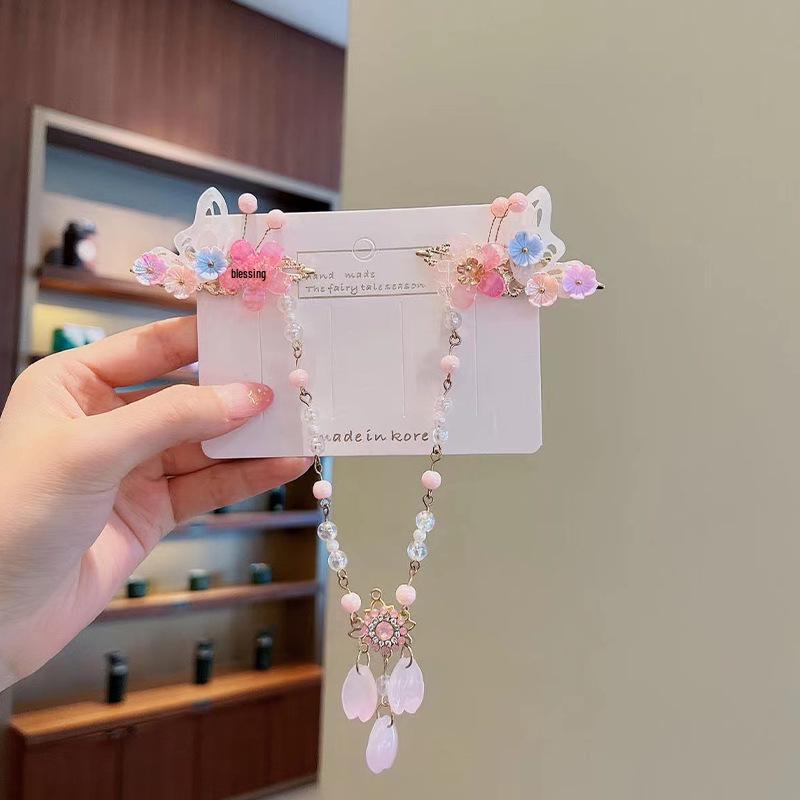 Ancient Style Children's Hanfu Hairpin with Tassel and Forehead Chain