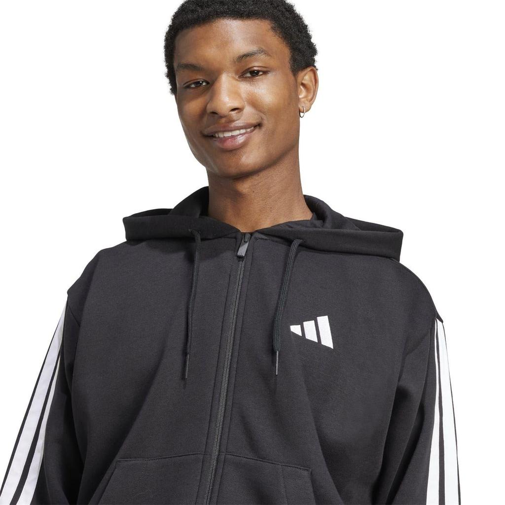 adidas Mens 3 Stripes Fleece Full Zip Hoodie