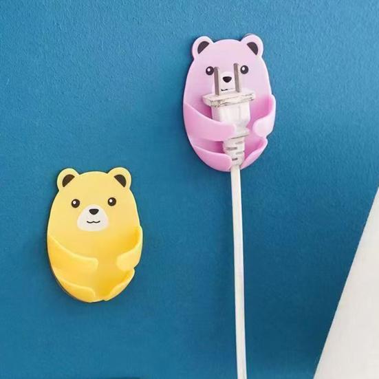 Socket Hanger Cartoon Bear Design Socket Holder Self-Adhesive No-Punch Wall Socket Holders Cable Management