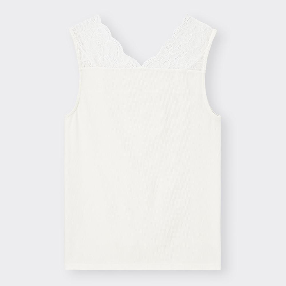 

Майка GU by Uniqlo в стиле сухого кружева в рубчик с двусторонним воротником