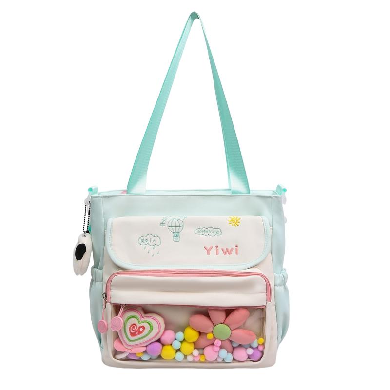 Large Capacity Shoulder Bag Student Book Bag Color Block Crossbody Bag