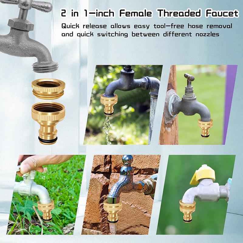 2 Pair Brass Faucet Adapter 2 In 1 Garden Hose Tap Connector 3/4 & 1/2 In Threaded Faucet Hose Coupling Adapter Faucet Connector