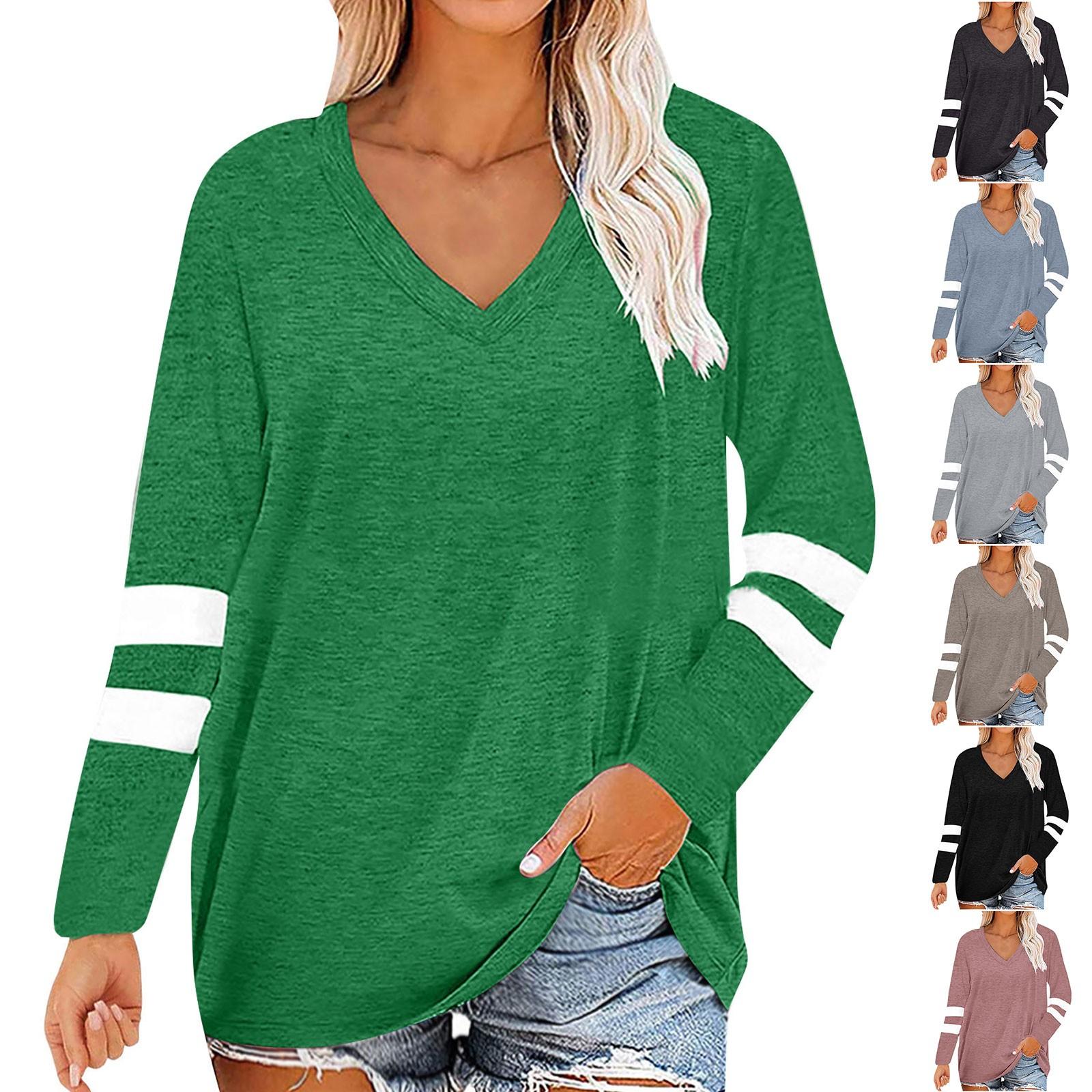 

Женский осенне-зимний пуловер с v-образным вырезом и контрастным карманом, с длинными рукавами, свободная повседневная футболка
