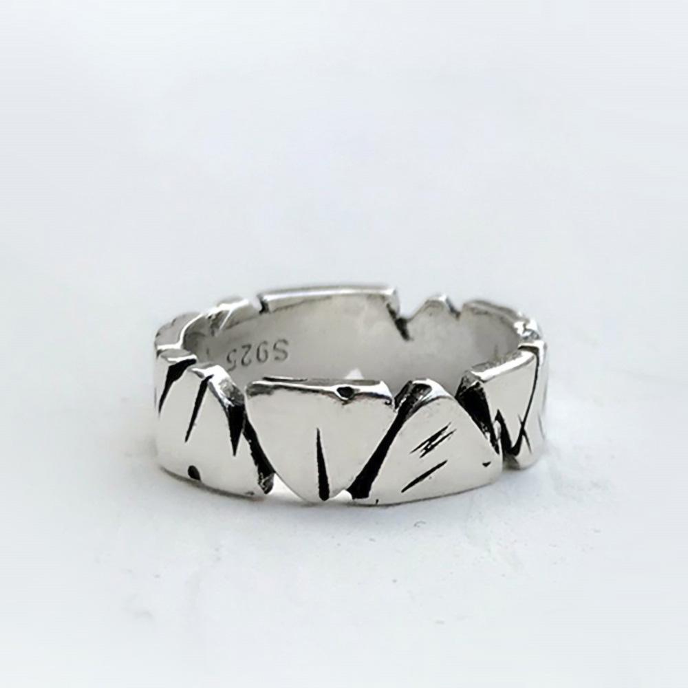 Vintage Adjustable Opening Mori Heart Shape Rock Texture Ring For Punk Hip Hop Woman Man Gift Couple Rings Party Jewelry