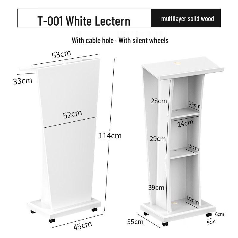 Solid Wood Lectern Podium with Silent Wheels