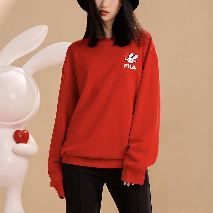 Men's FILA CNY X Buer Rabbit Sweatshirts Unisex Red Crew Neck Moderate Other