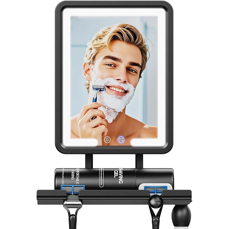 Heated Shower Mirror Fogless for Shaving 2025 New, 3 Colors Stepless Dimmable Lights Anti Fog Shower Mirror, Fog Free Mirror for Shaving with Razor