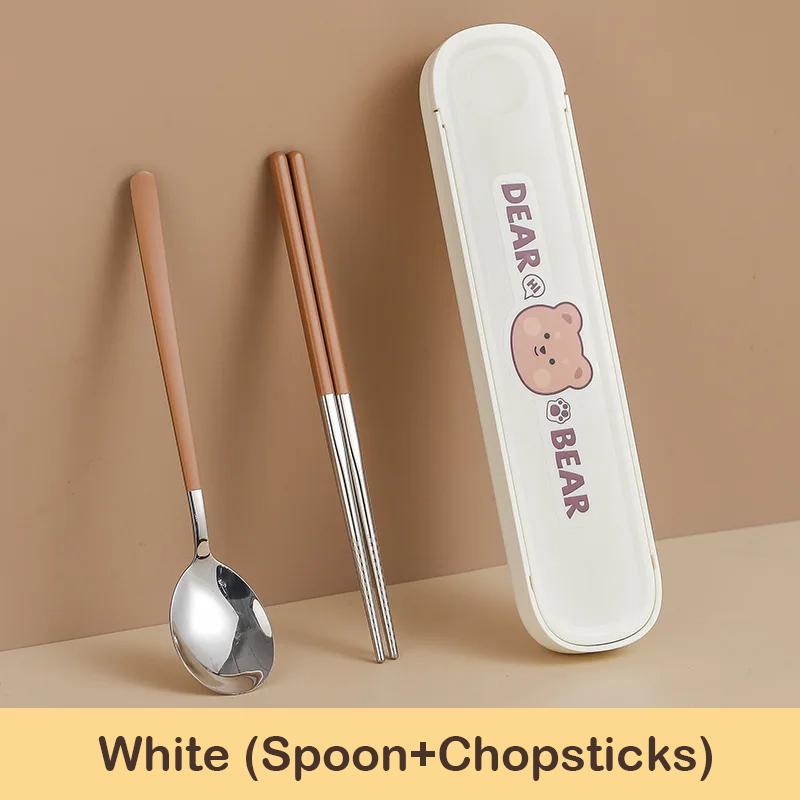304 Stainless Steel Cartoon Cutlery Set with Case Kids Fork Spoon Portable Cutlery Travel Tableware Reusable Flatware