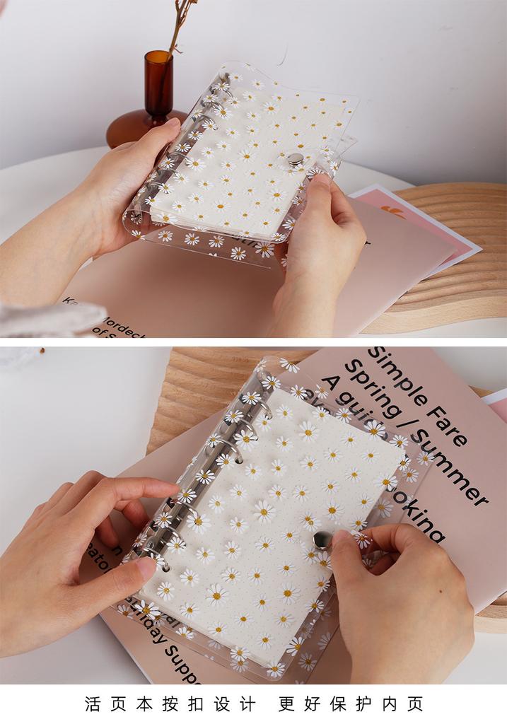 A7/A6 Cute Daisy Spiral Binder Notebook Agenda Cover with Storage Bag Kawaii Transparent School Diary Journal Planner Stationery