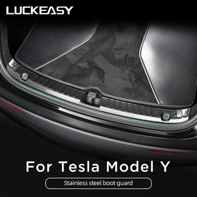 LUCKEASY Modifikation Für Tesla Model 3 Y Autotürschwellenschutz Schwellendekoration Edelstahl-Kofferraumschutzbrett