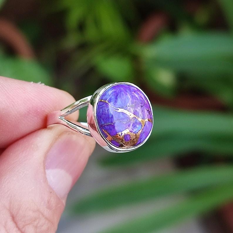 Purple Copper Turquoise Round Gemstone Ring, Statement Ring, Women Jewelry, Boho Ring, Designer Ring, 925 Sterling Silver