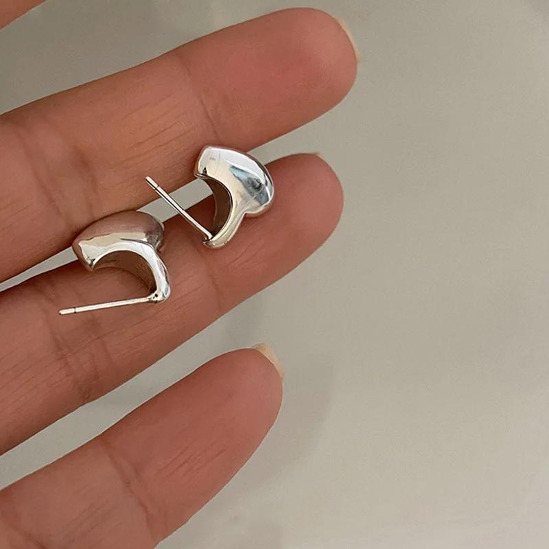 

Real Sterling Silver Small Cute Smooth Heart Stud Earrings for Women Fine Minimalist Personality Accessories